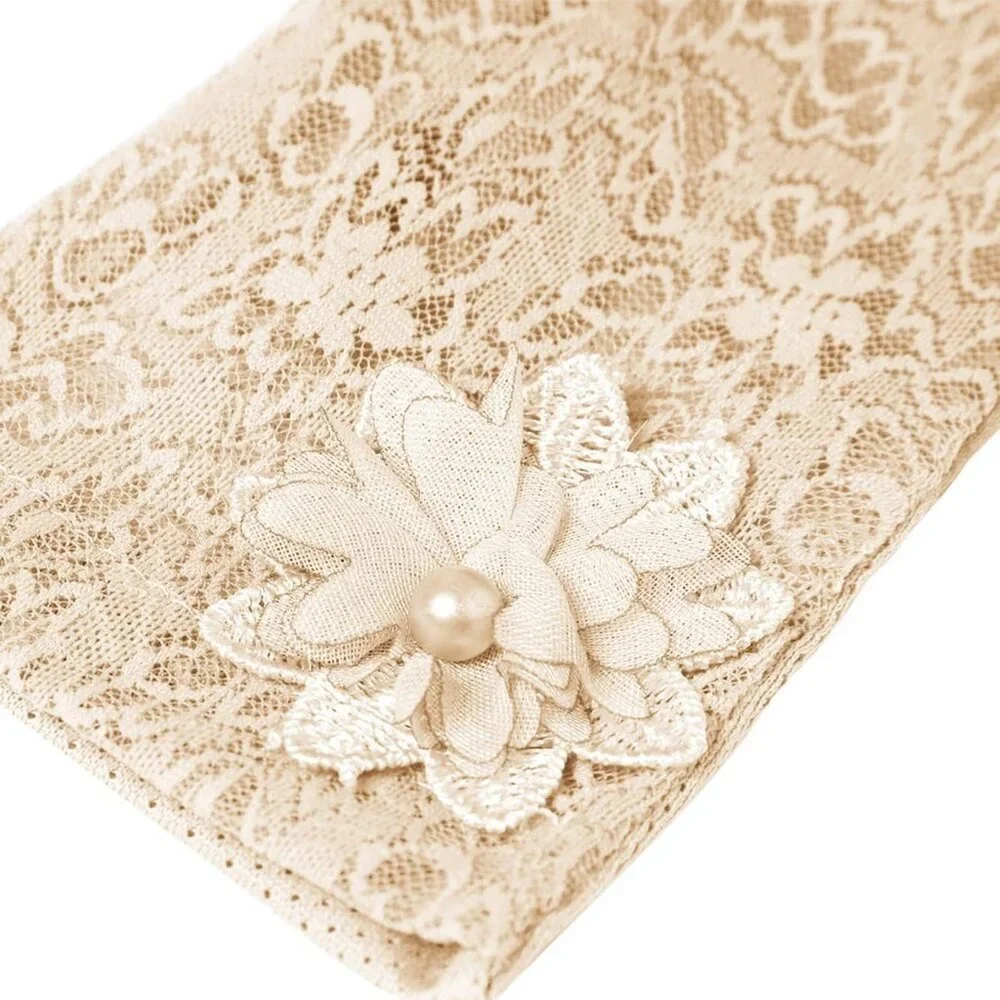 Women's Beige Flapper Floral Lace Gloves Opera Stretchy Wedding Party Prom